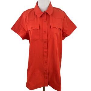 King Ranch Coral Orange Short Sleeve Western Button Up Shirt Size Large NEW